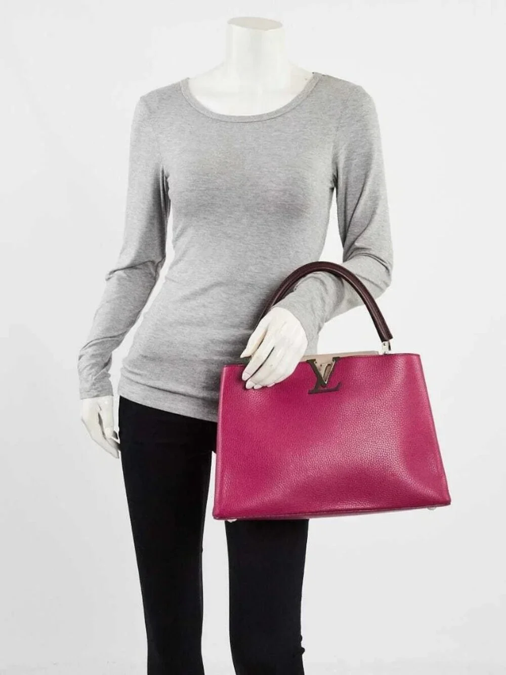 Louis Vuitton Galet/Violet Taurillon Leather Capucines MM Bag